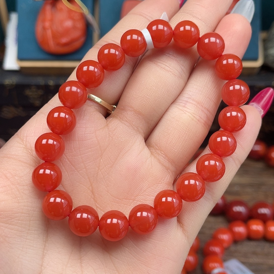 南红玛瑙未镶嵌手串保山河湾冰红玉化卡9mm+