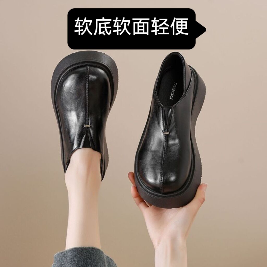 【撤柜断码特价款】爆款一脚蹬英伦风浅口小皮鞋厚底乐福鞋春秋单鞋