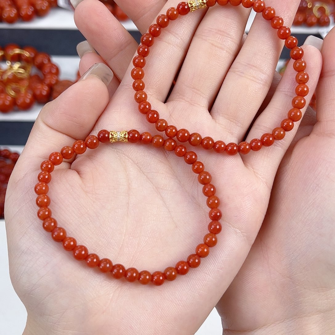 南红玛瑙未镶嵌瓦西锦红手串4mm（多样性发其一）