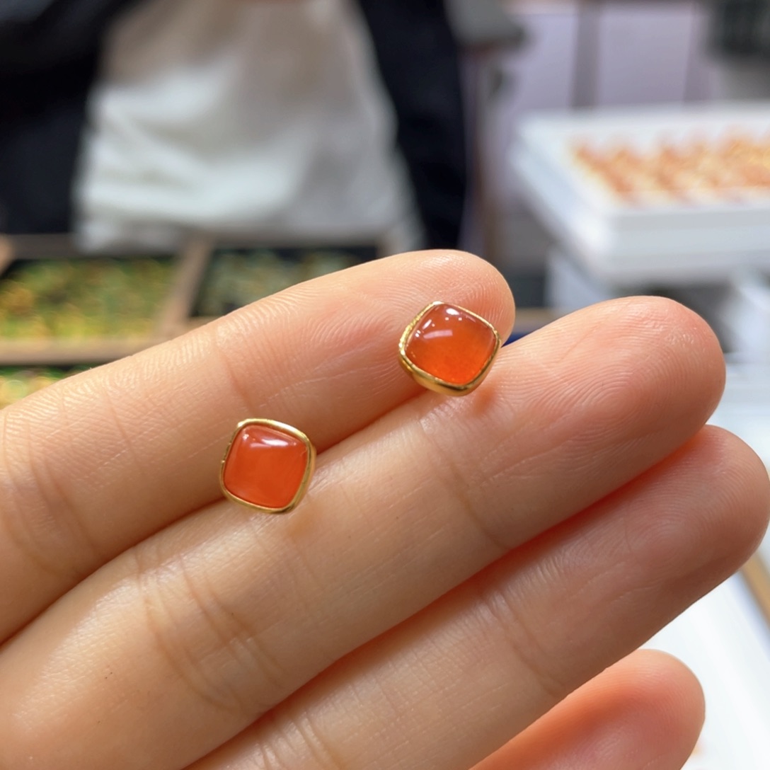 银S925镶嵌南红玛瑙耳饰卡7