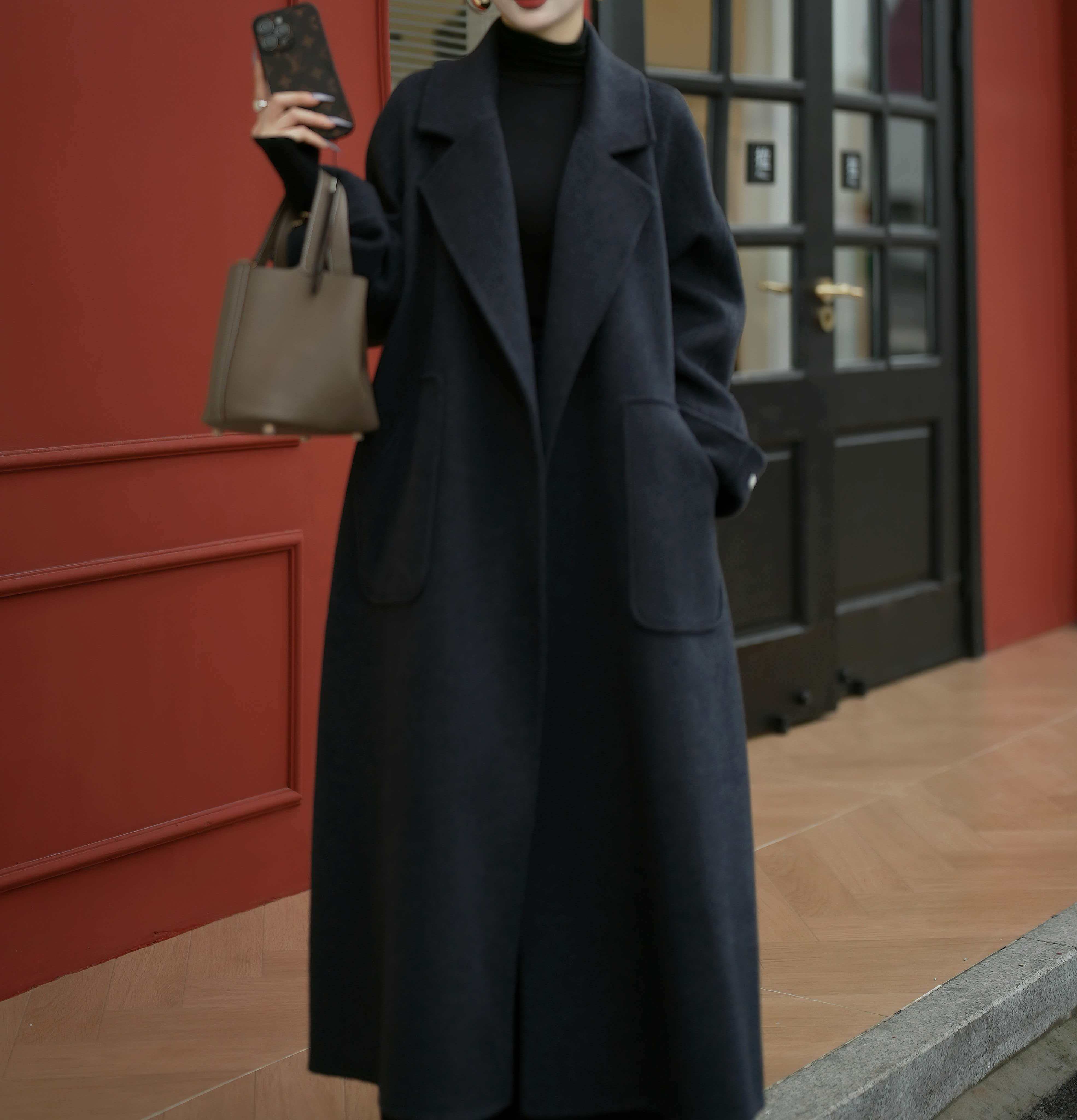 【70毛高货】2025年秋冬双面羊毛大衣女中长款西装领毛呢外套