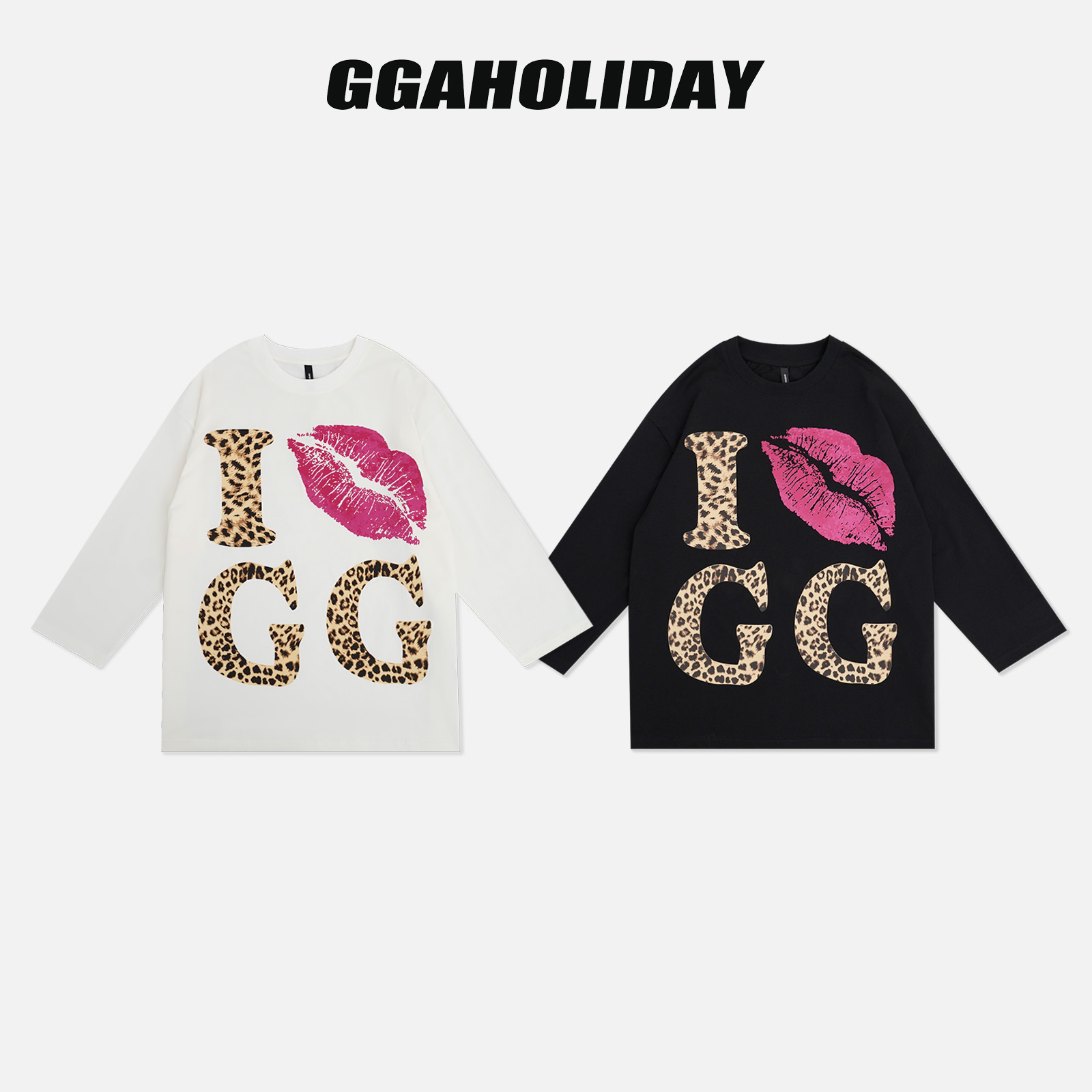 GGAHOLIDAY 时尚宽松休闲美式百搭嘻哈复古印花长袖T恤-154025