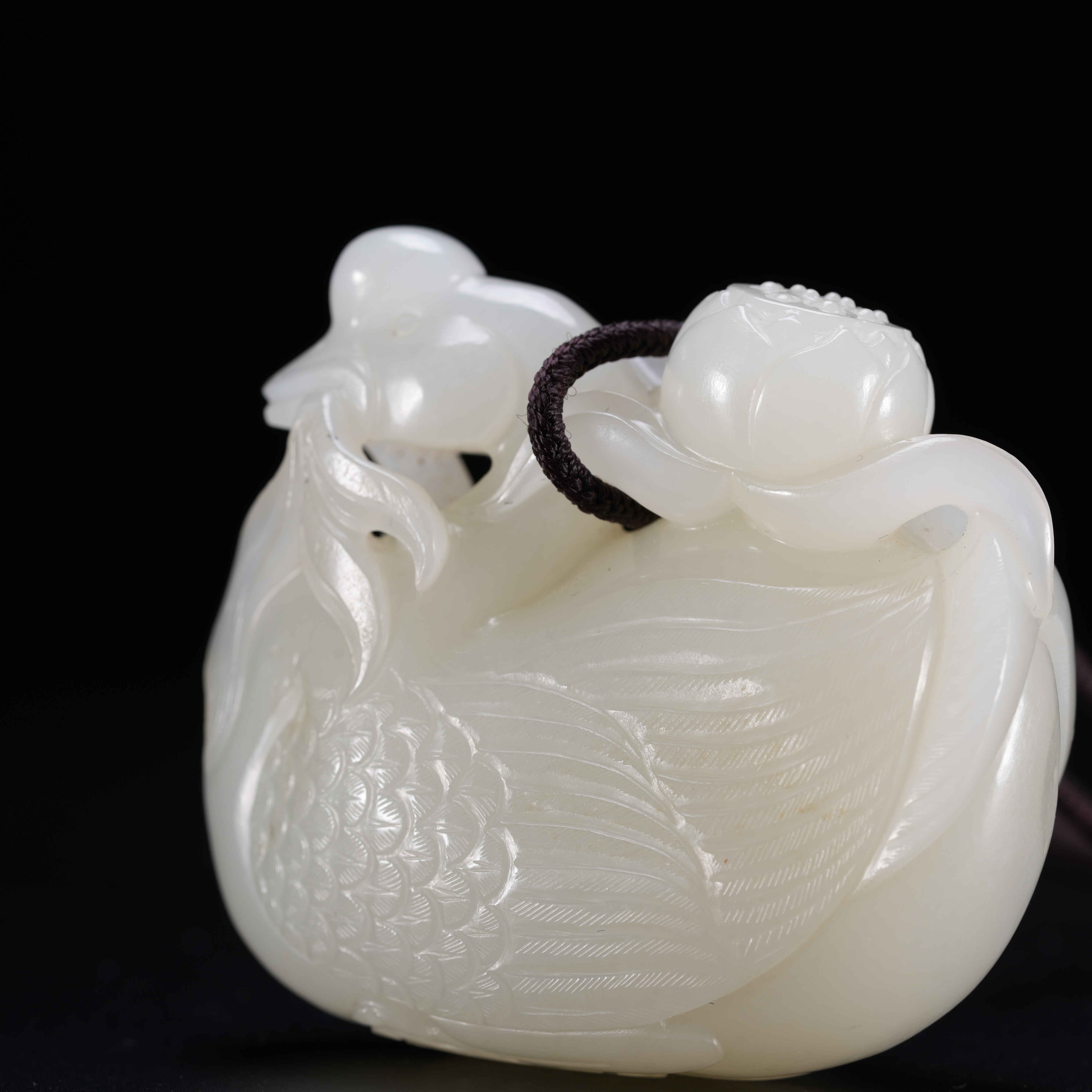 HTY3-1和田白玉母子鹅把件