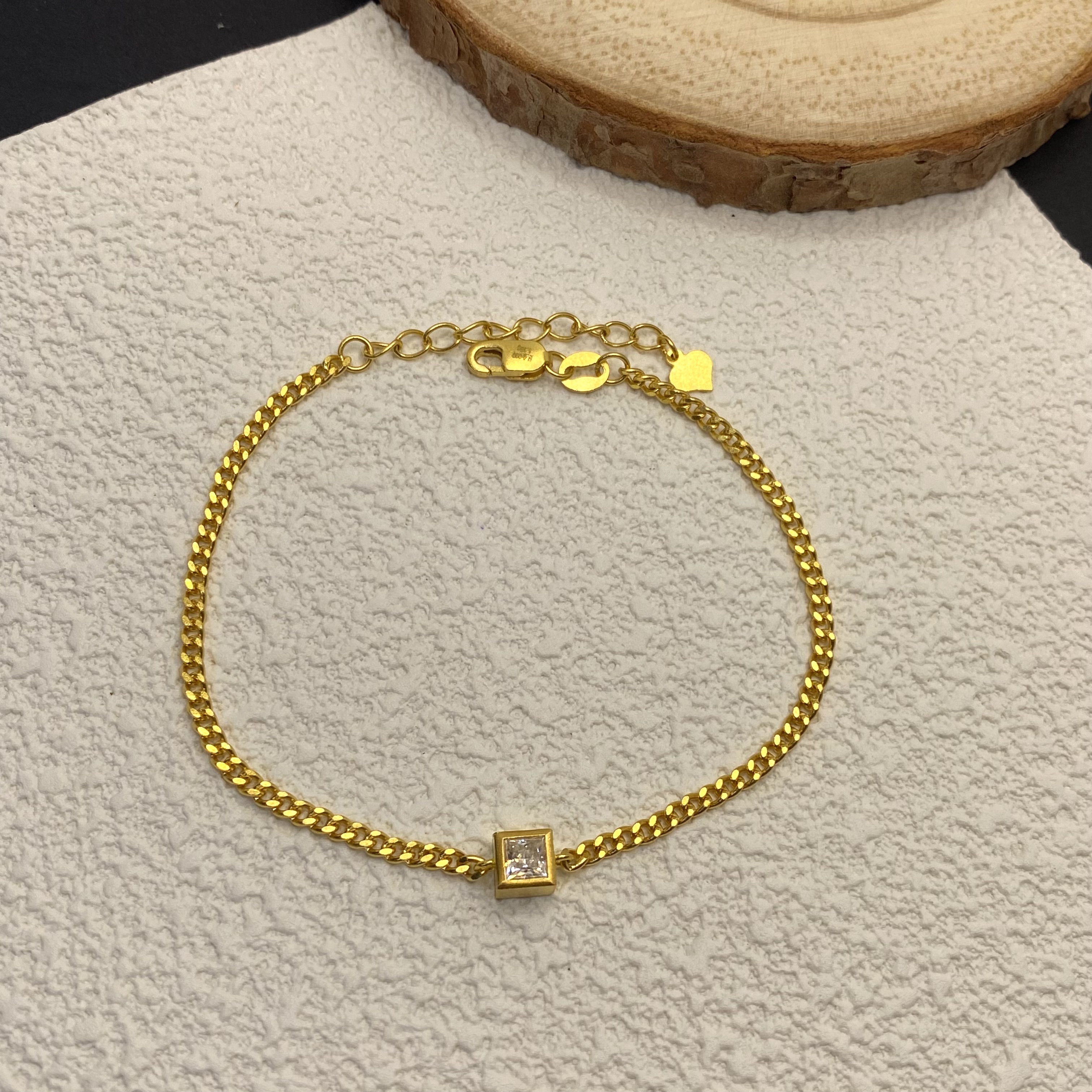 【金喜圆】足金999 镶嵌方糖手链 /带证书钢印