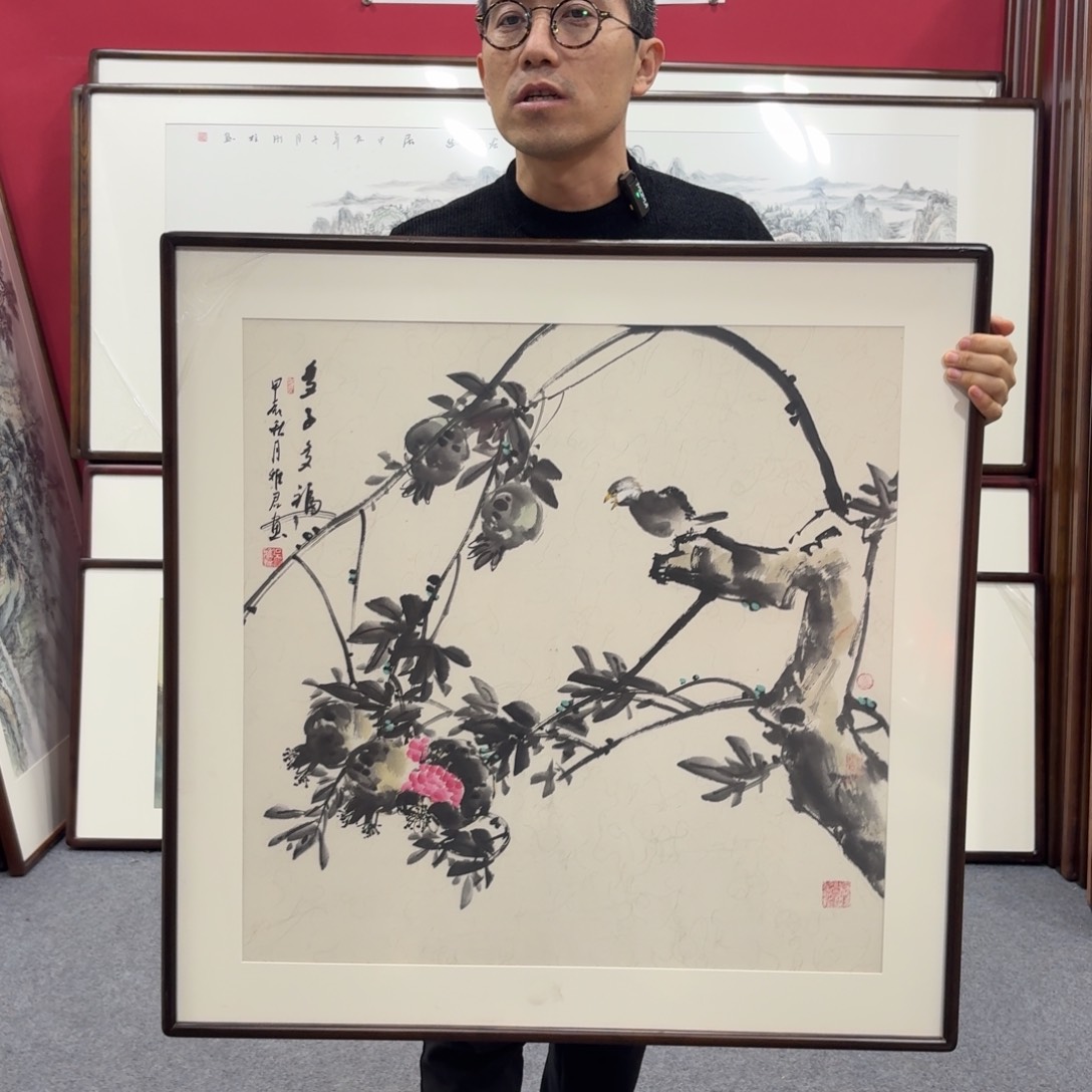 国画带框绘画80/80尺寸