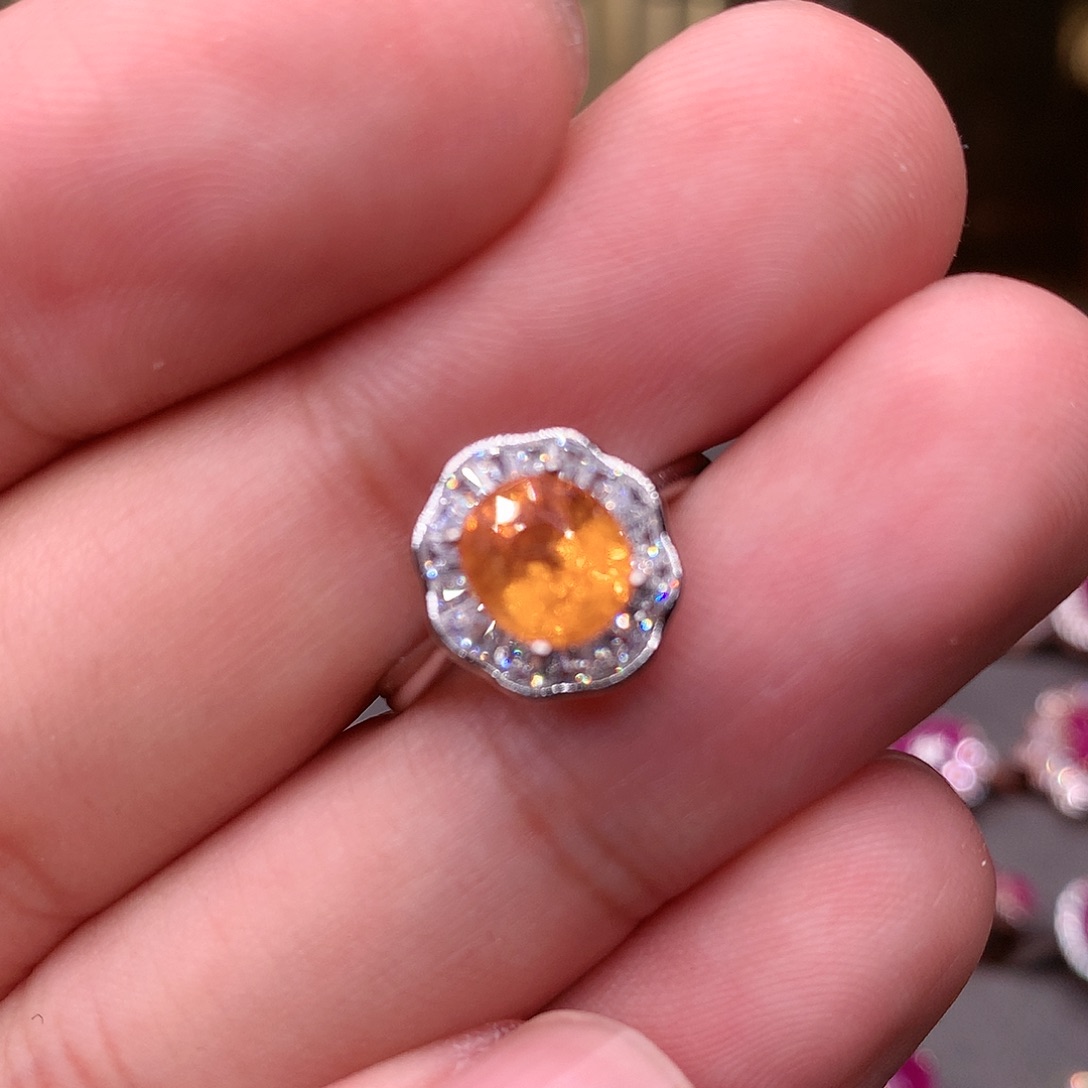 石榴石（芬达石）戒指银S925镶嵌?***?