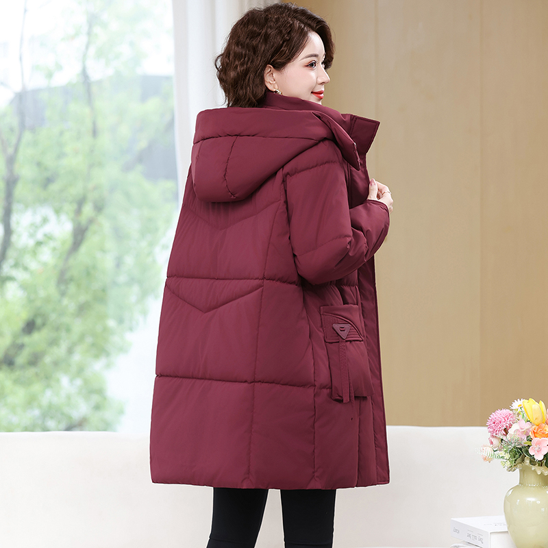 240斤特大码妈妈装冬季加厚宽松保暖连帽棉衣中老年女中长款棉袄