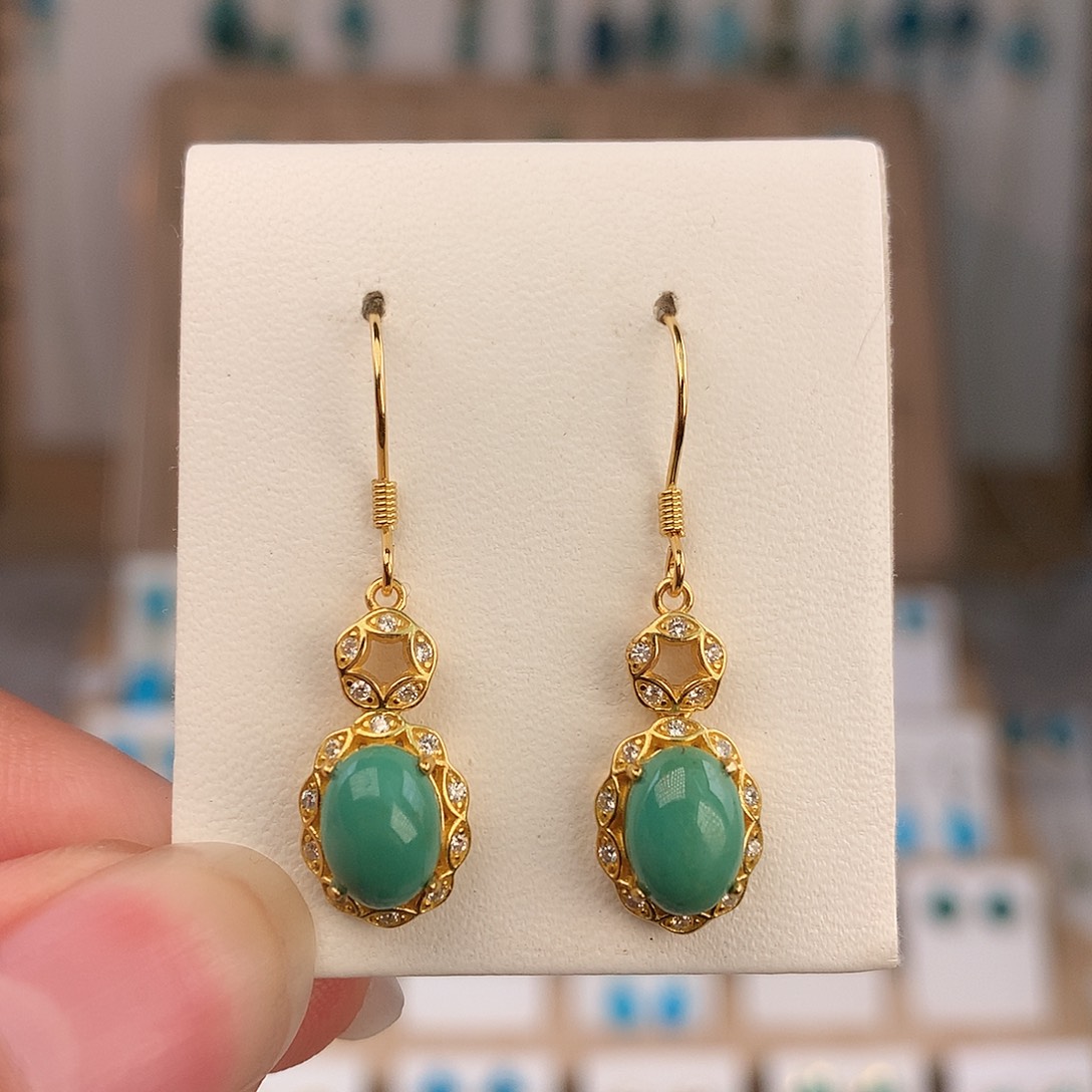 绿松石银S925镶嵌耳饰