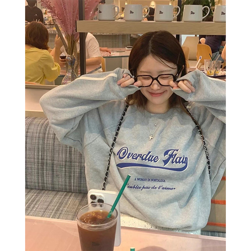 over*ue flair 圆领加绒卫衣女女款韩系宽松上衣