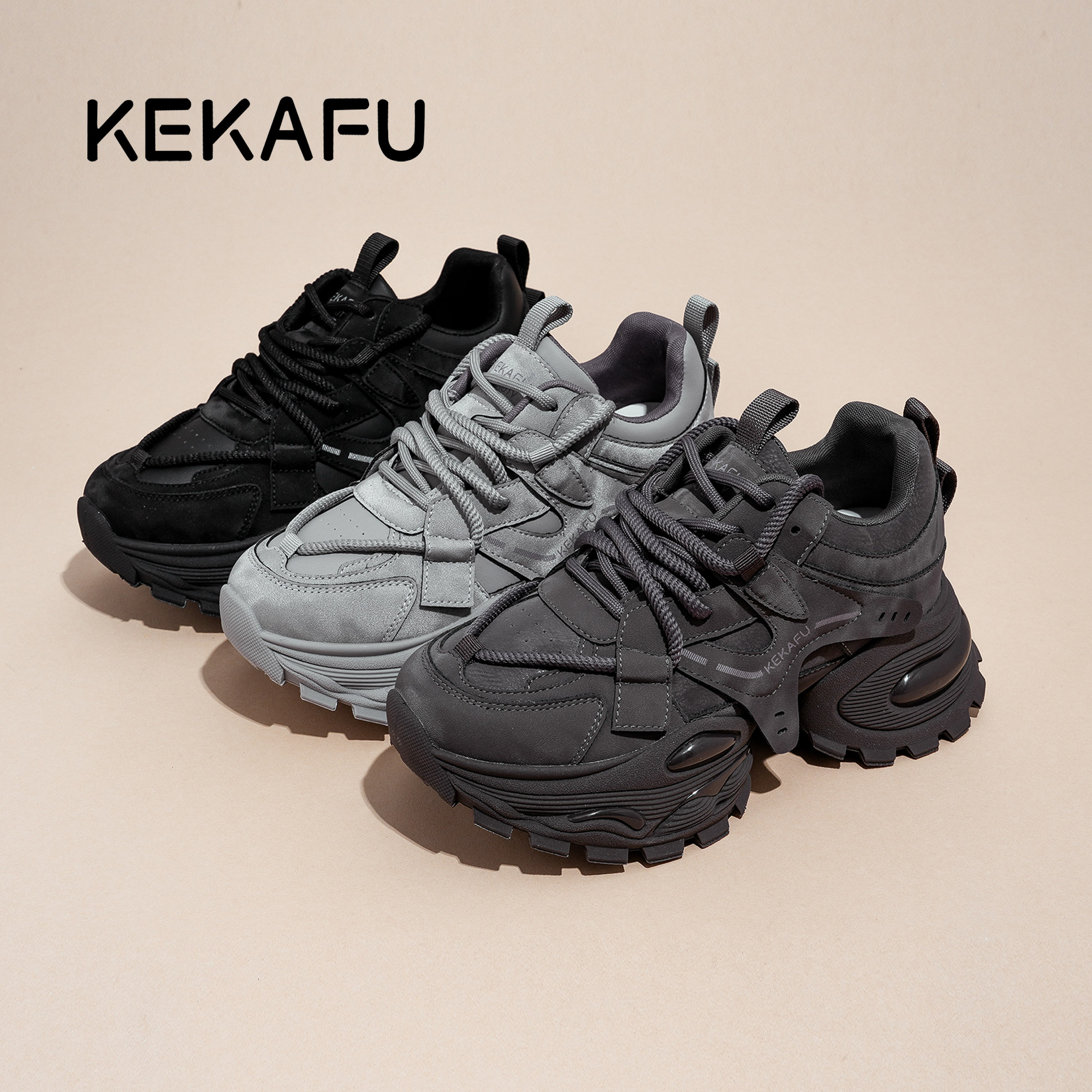 KEKAFU/珂卡芙2025年新款增高显脚小【厚底增高6CM】时尚老爹鞋
