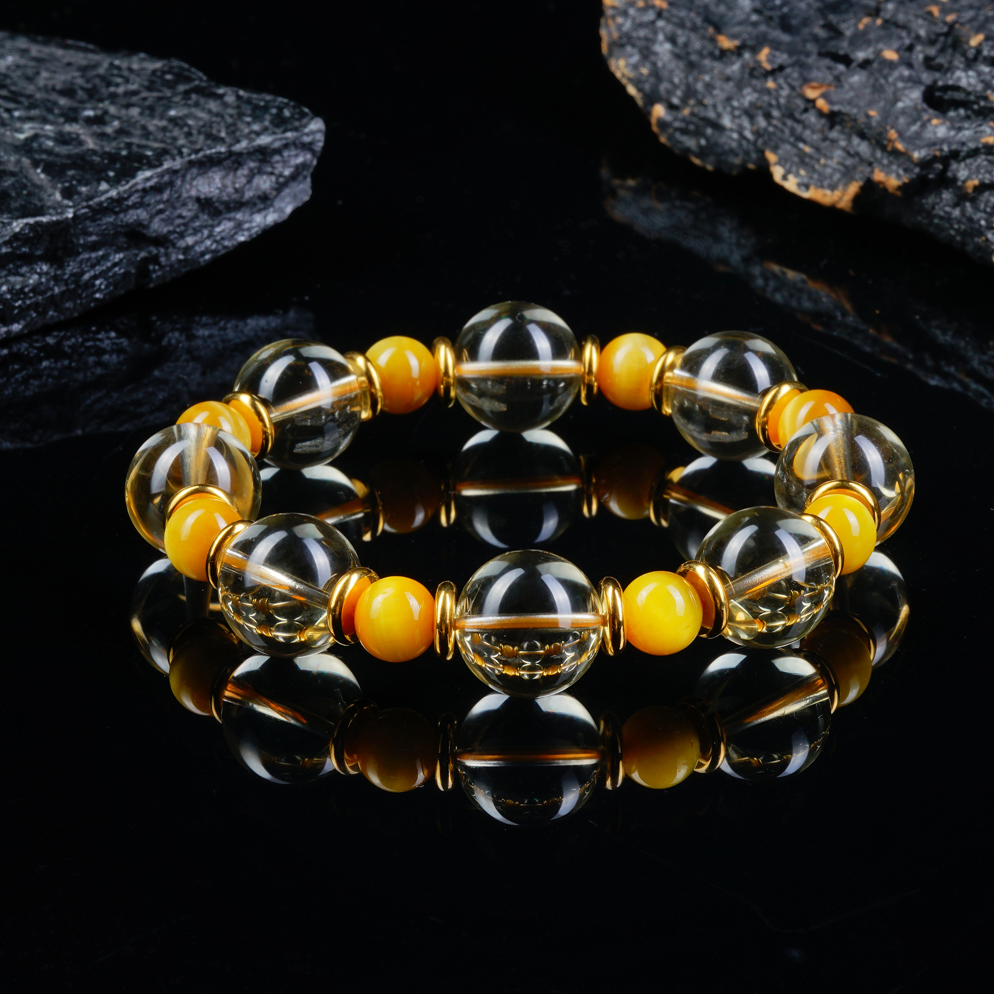 【成事】黄水晶黄虎眼手串（尺寸：黄水晶：约14mm；黄虎眼：约8mm）