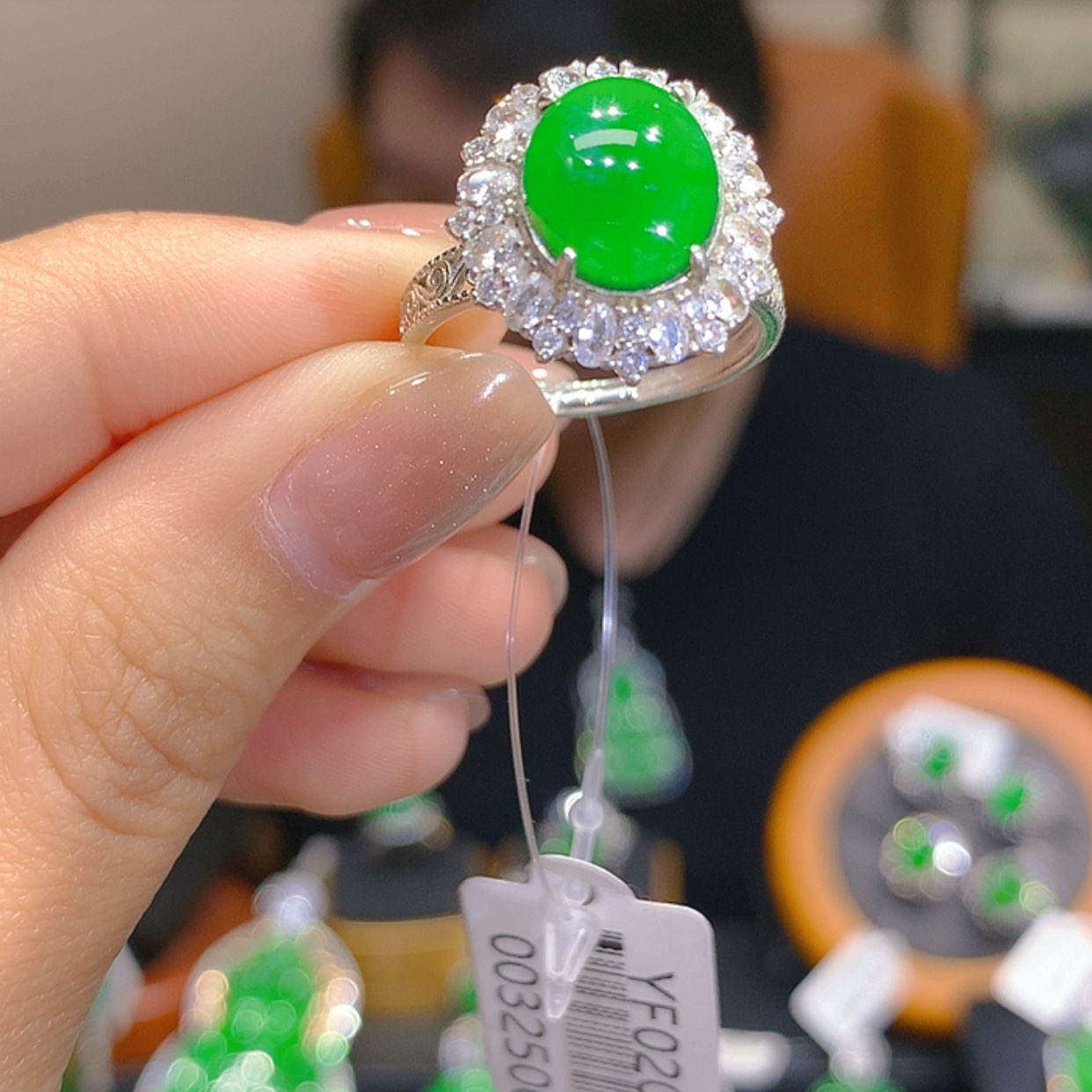 【闪购商品】翡翠银S925镶嵌戒指3柒姐