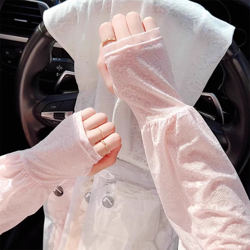 蕾丝防晒冰袖女士夏季防紫外线薄款户外骑车宽松护袖冰丝袖套透气