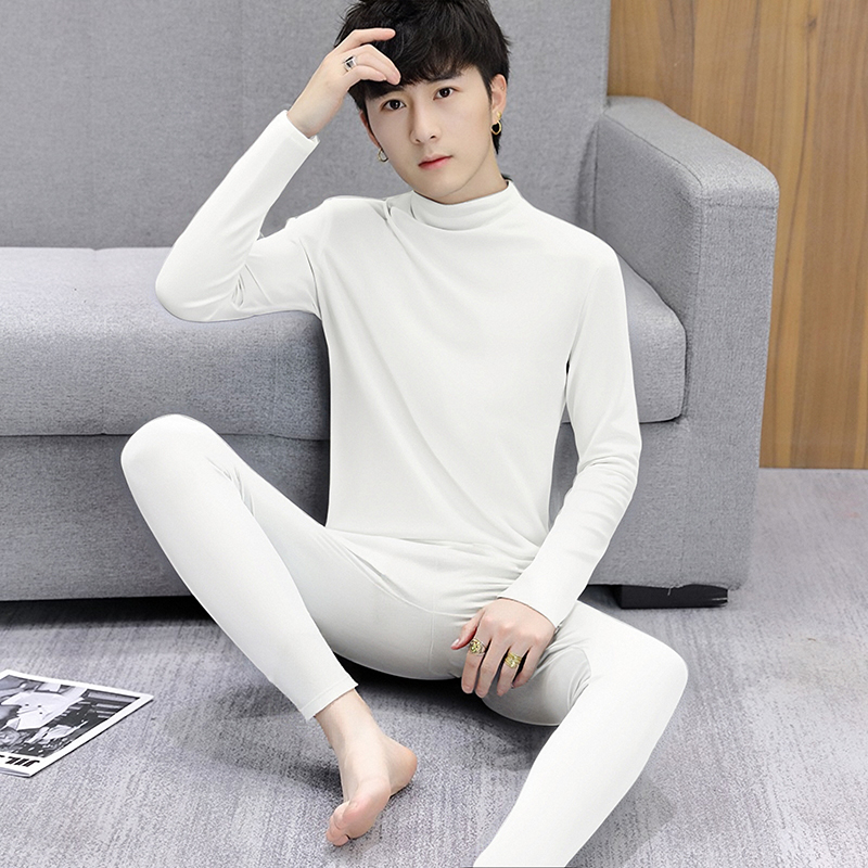 秋冬季中领加绒保暖内衣男生青少年半高领内衣纯色长袖学生穿秋衣
