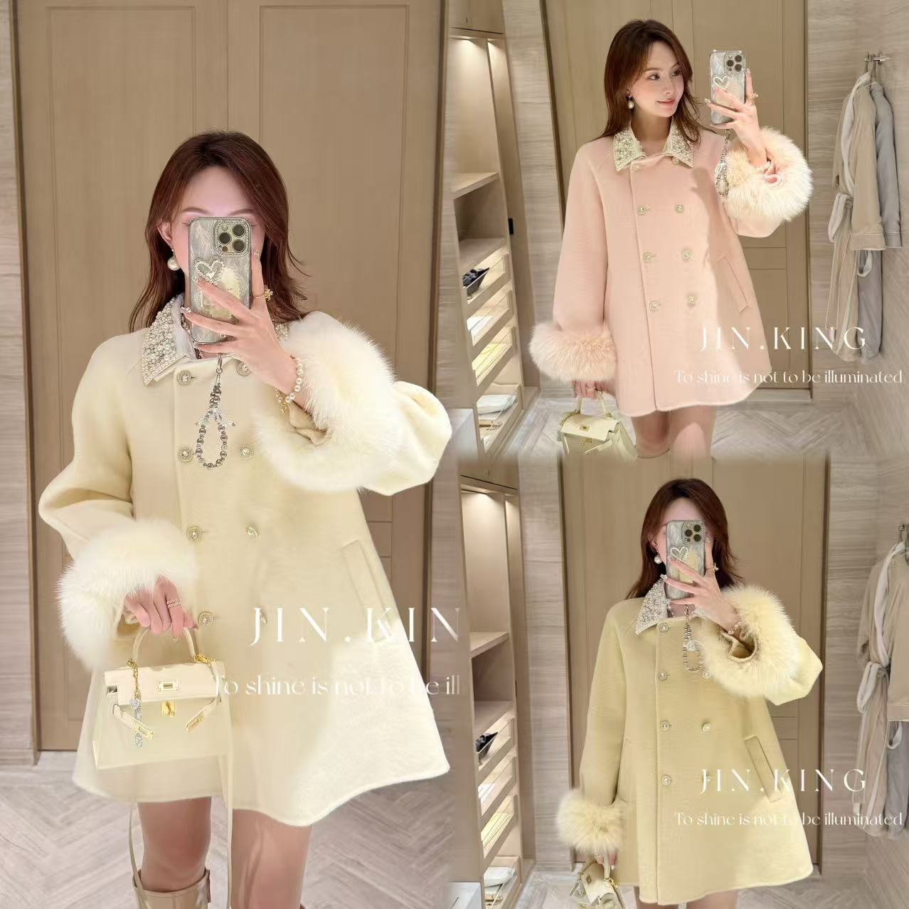 【现货】·【JIN_KING】女装秋冬双面呢大衣韩系毛袖羊毛呢外套J0114