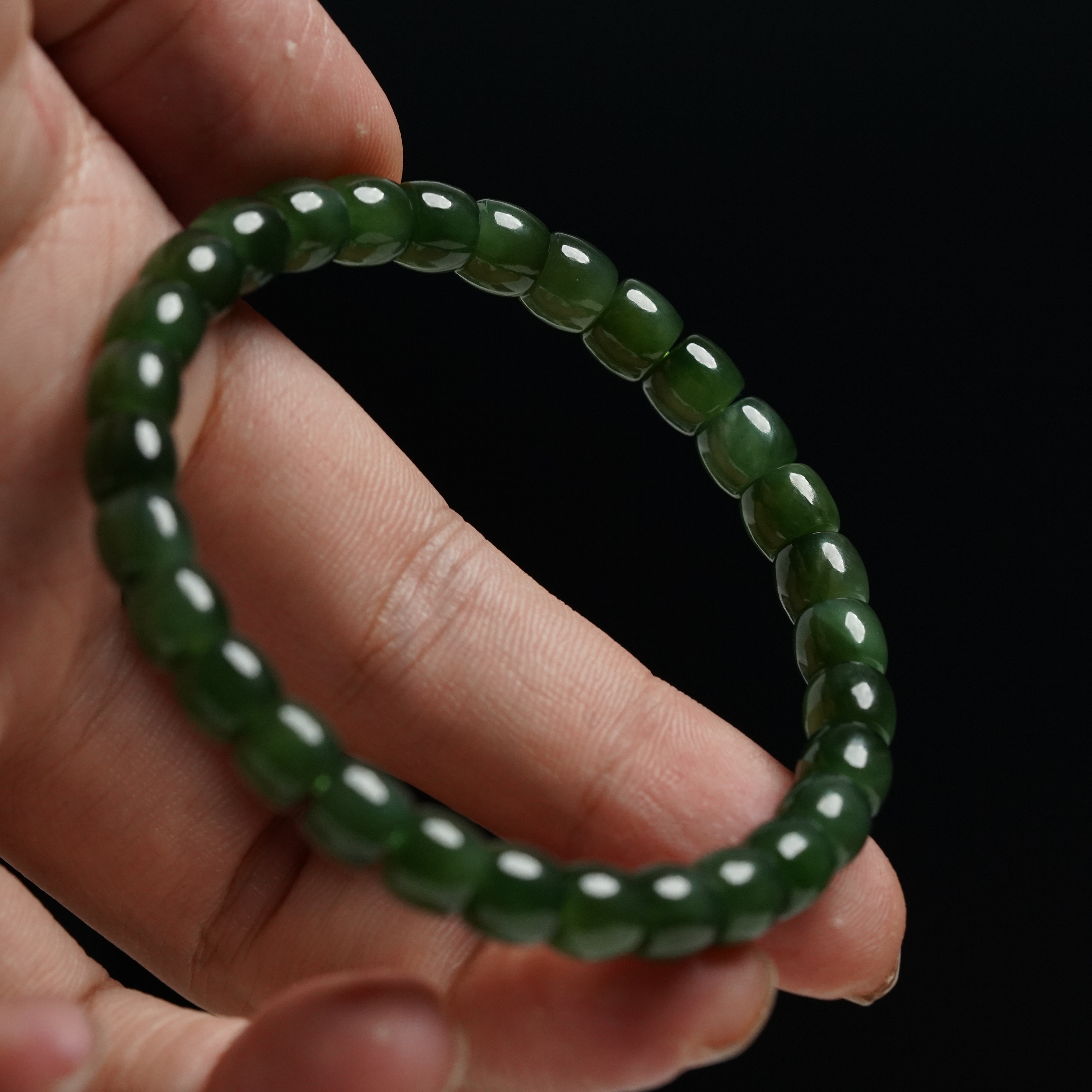 【珊木居】S2254TZ 和田碧玉5*6直切珠单圈手串