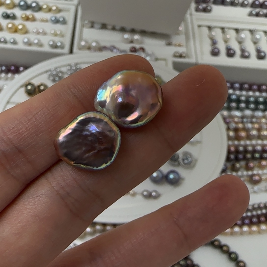 淡水珍珠银S925镶嵌耳饰