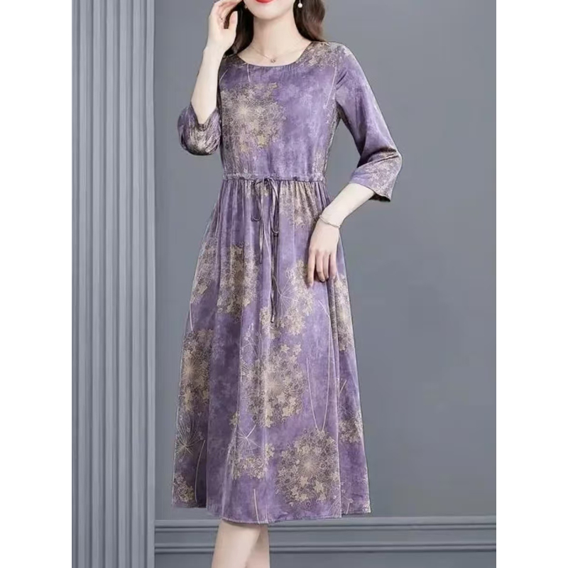紫色烟花 时尚轻奢亲肤透气中长款连衣裙气质显瘦
