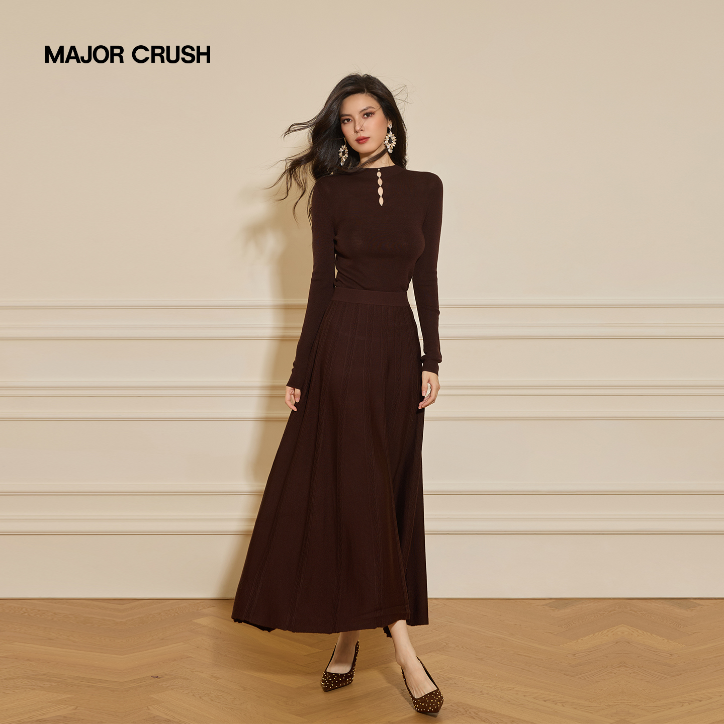 MAJOR CRUSH冬季新款法式气质复古显瘦修身黑巧之恋套装78959