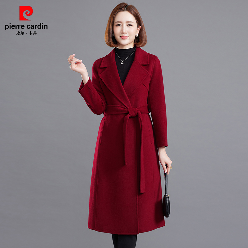 皮尔卡丹双面羊绒大衣女中长款过膝赫本风高端修身秋冬新款100%羊