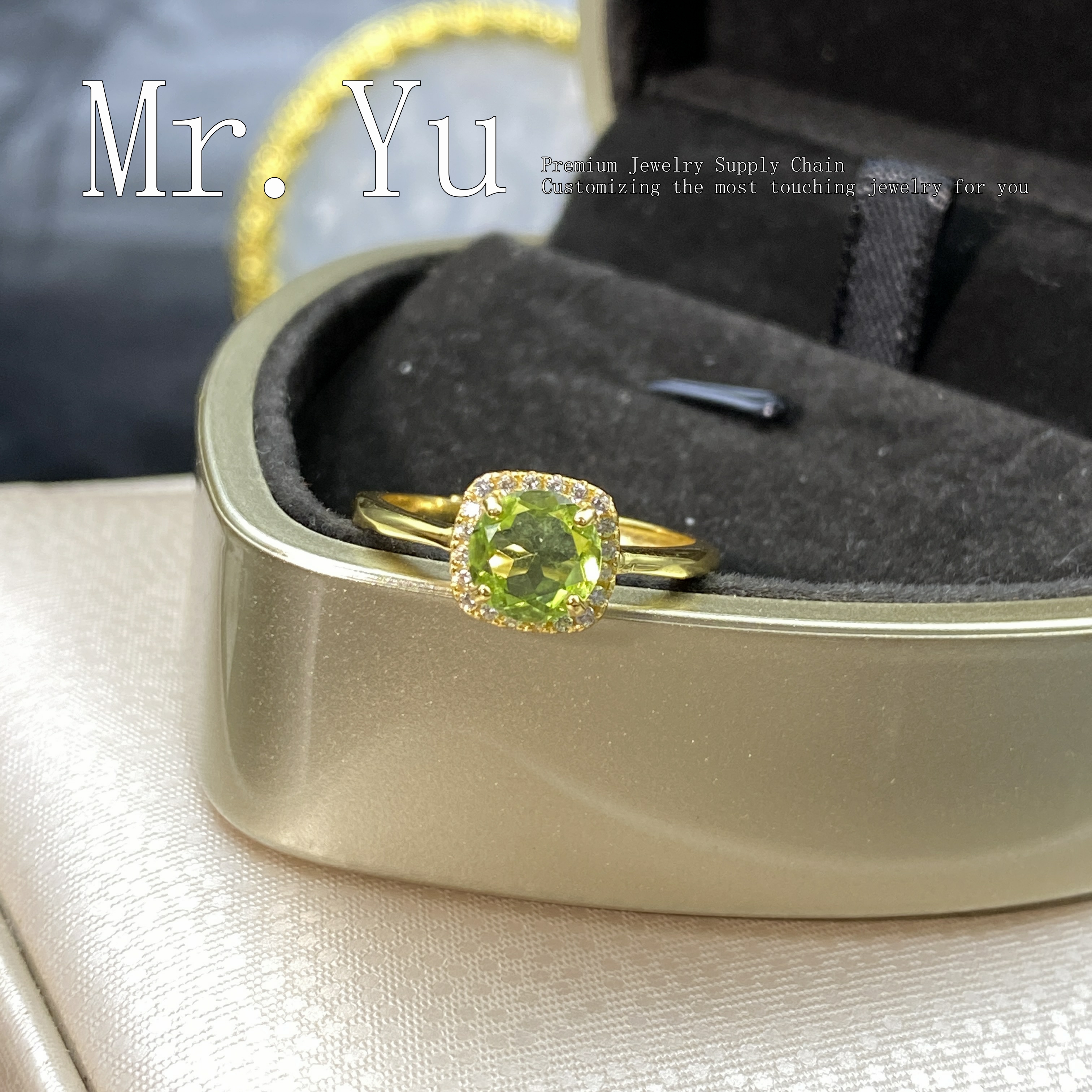 天然橄榄石戒指气质简约时尚经典精致圆形绿色轻奢精美gl14