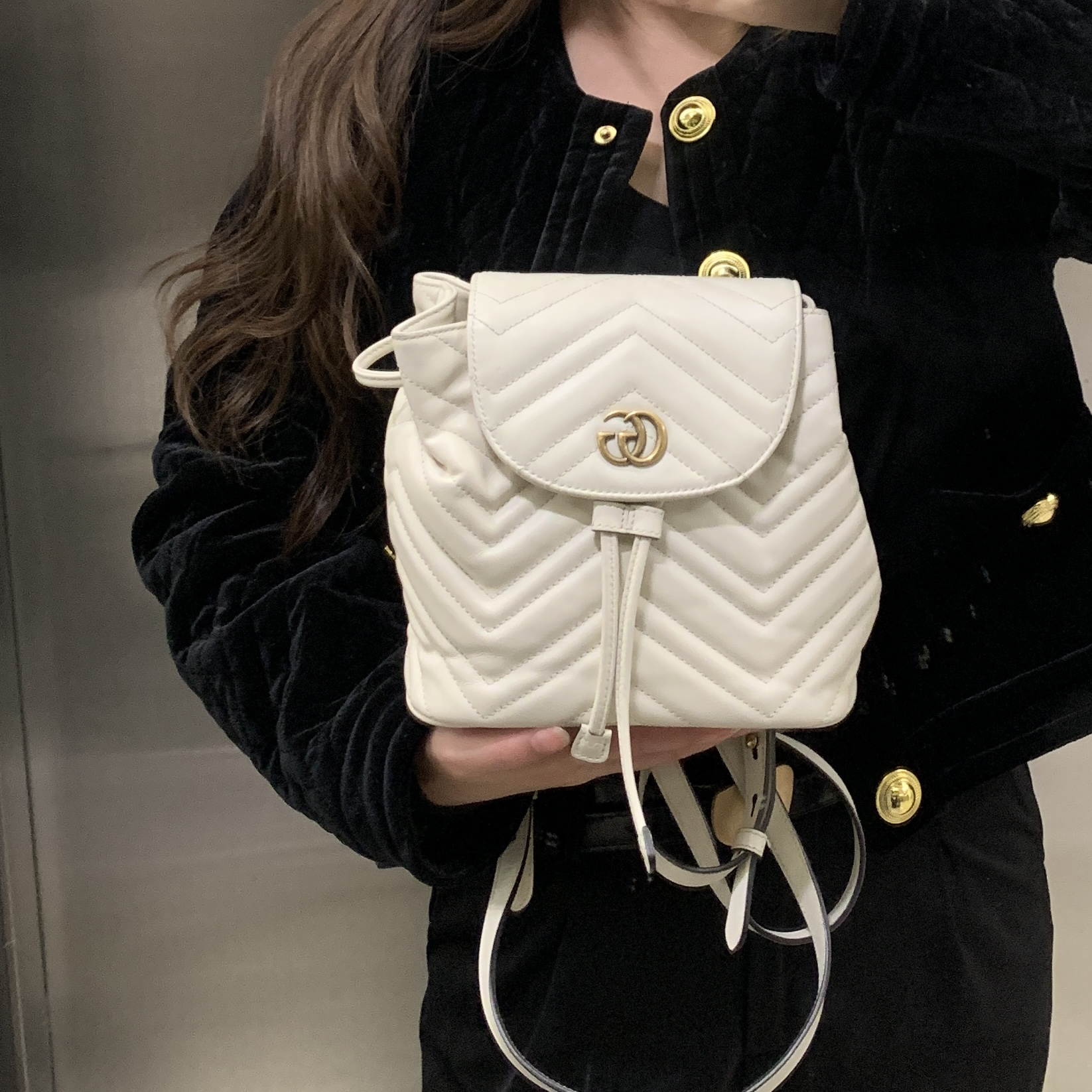 95新 GUCCI/古驰 gucci白色马蒙双肩包