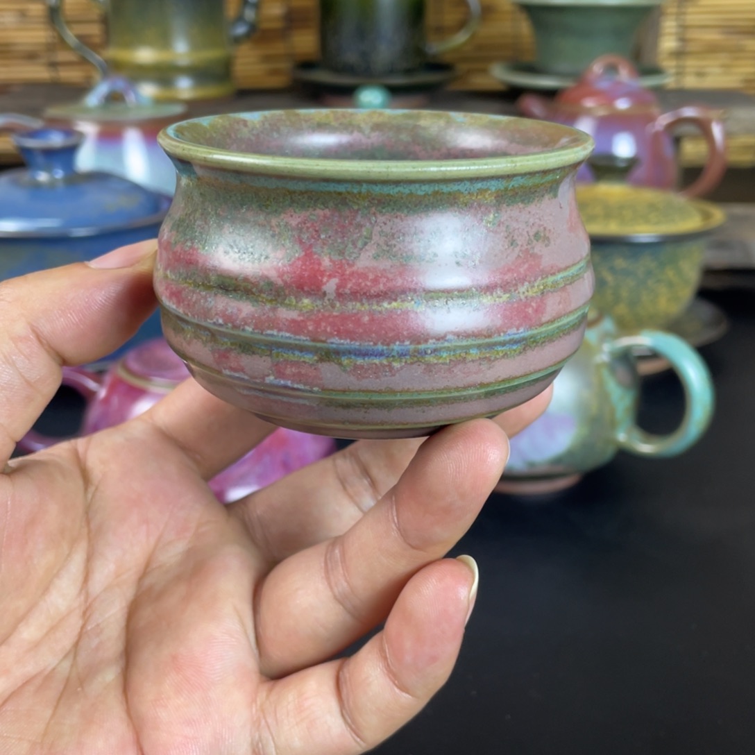 瓷片钧瓷炭烧主人杯手工