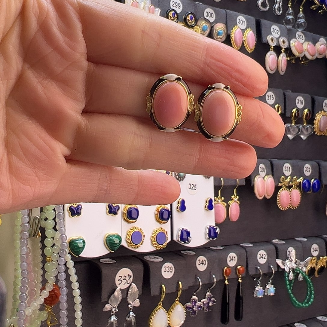 琥珀足银镶嵌耳饰通体纯银天然粉贝耳钉