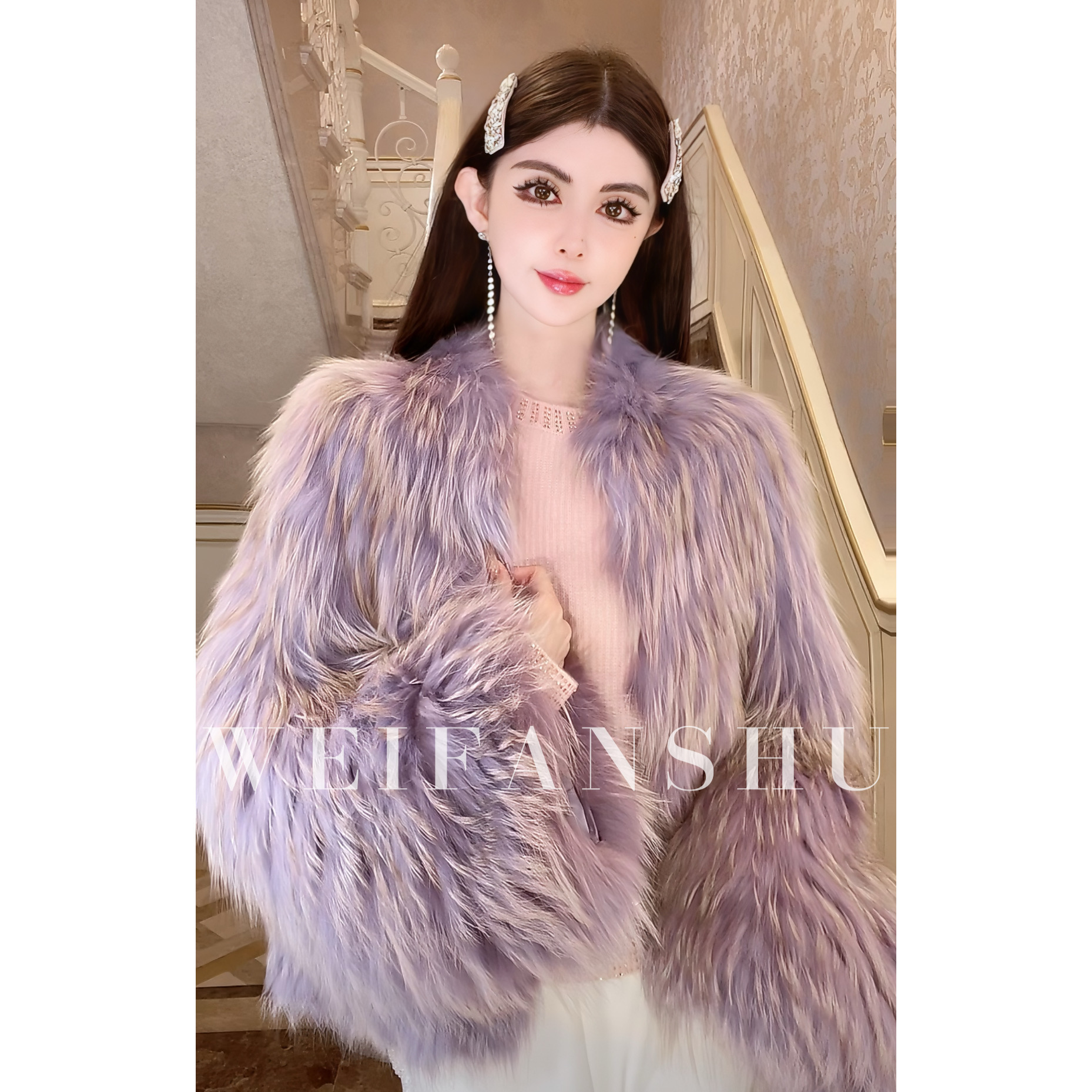 WEIFANSHU/魏凡舒【外滩夜色】秋冬新款名媛贵气轻奢显瘦狐狸毛外套