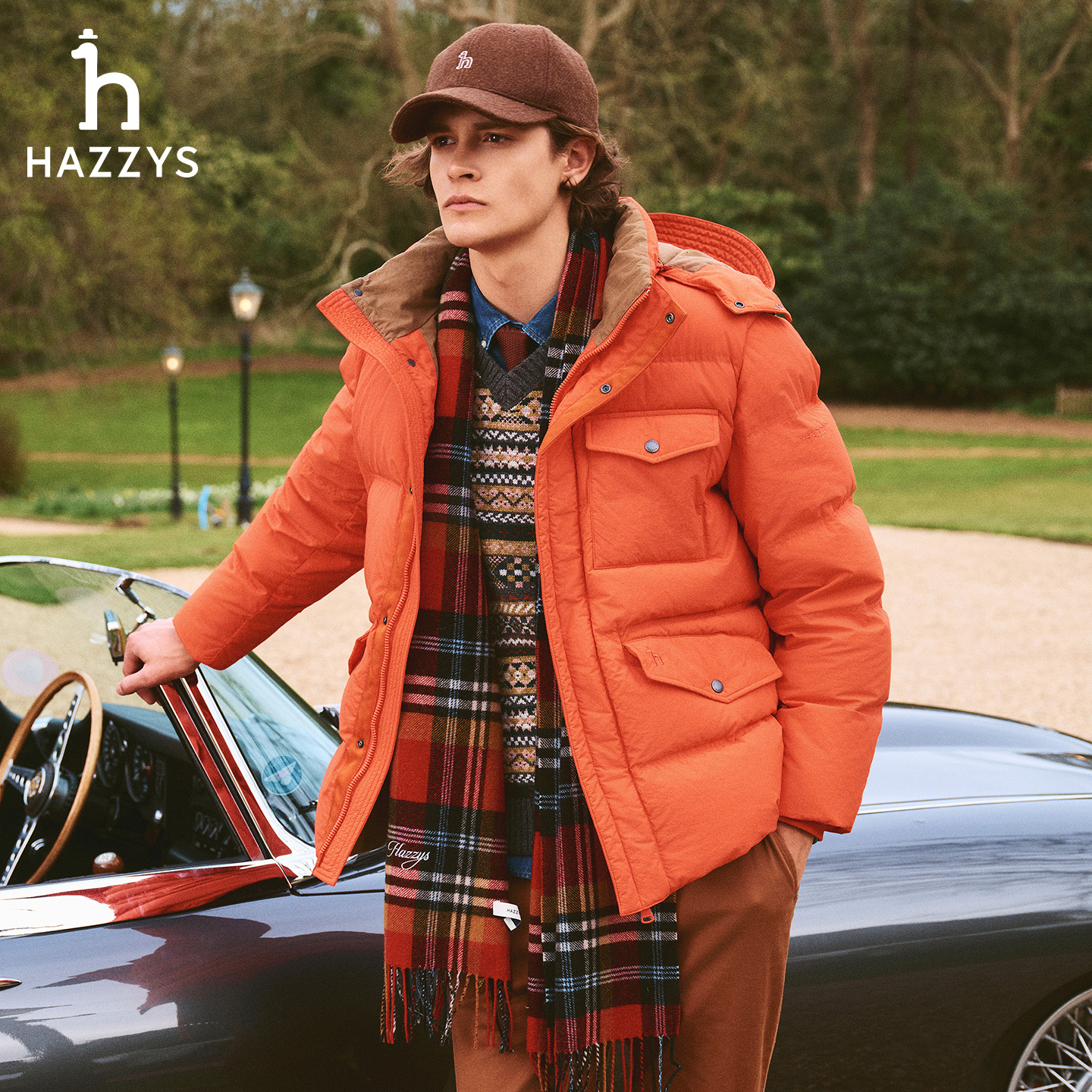 【商场同款】HAZZYS哈吉斯冬季男士羽绒服保暖连帽时尚休闲外套短款