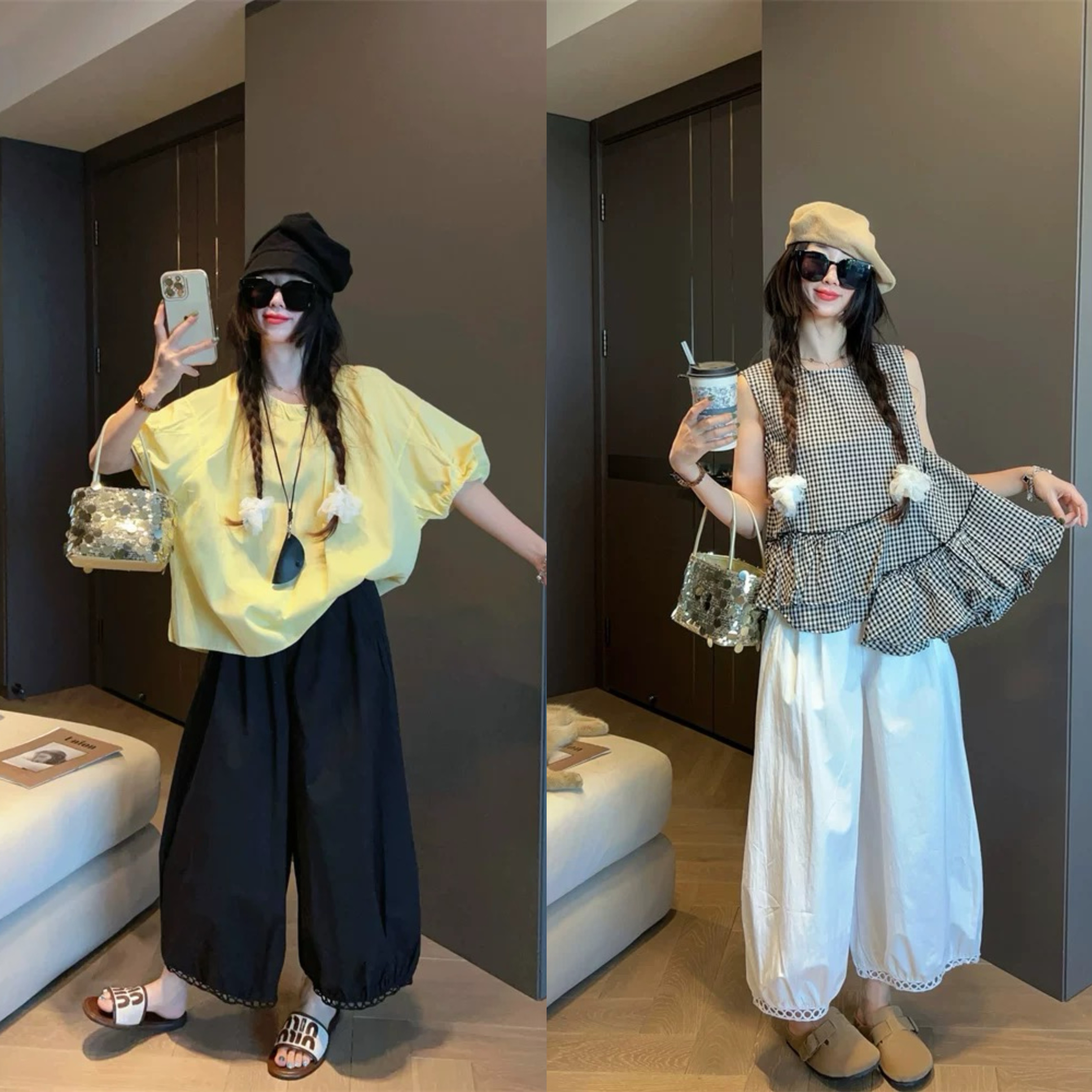 （灯笼菓菓）时尚休闲裤女九分裤子夏2025新款宽松直筒裤阔腿裤3204