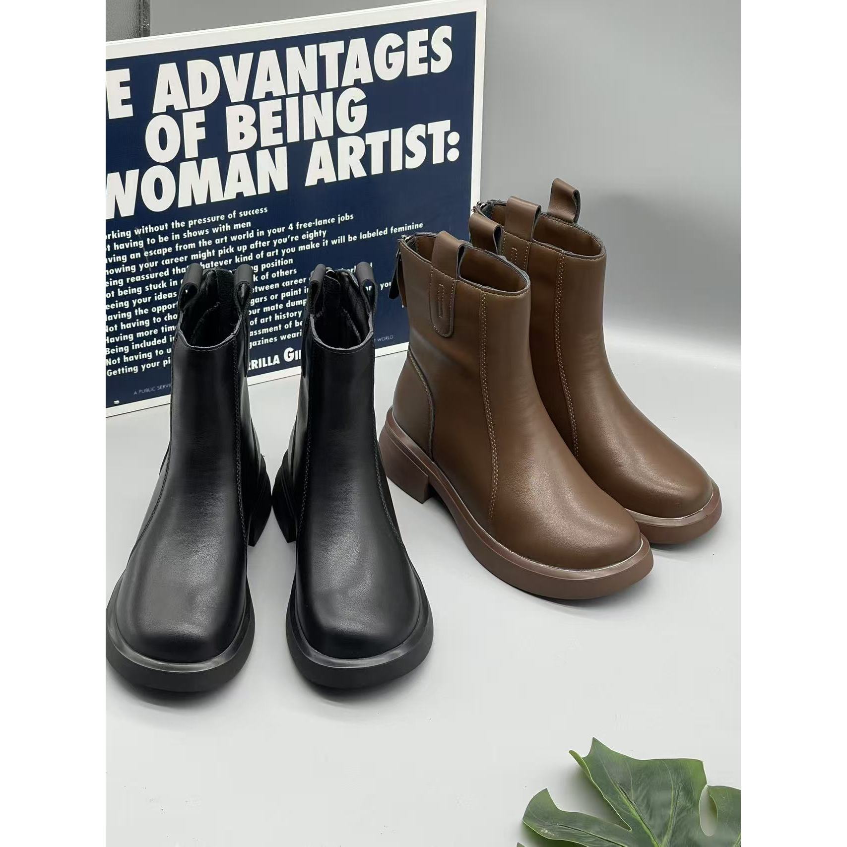 【运费补贴】冬季女靴复古显脚小女士短筒靴秋冬加绒马丁靴8803-1