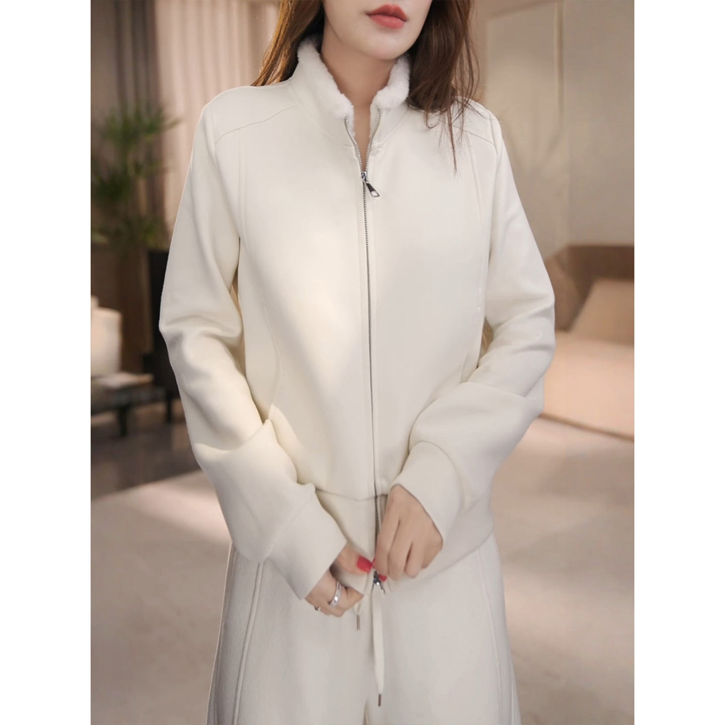 时尚韩版加绒加厚立领卫衣女士秋冬慵懒风宽松显瘦双拉链开衫上衣