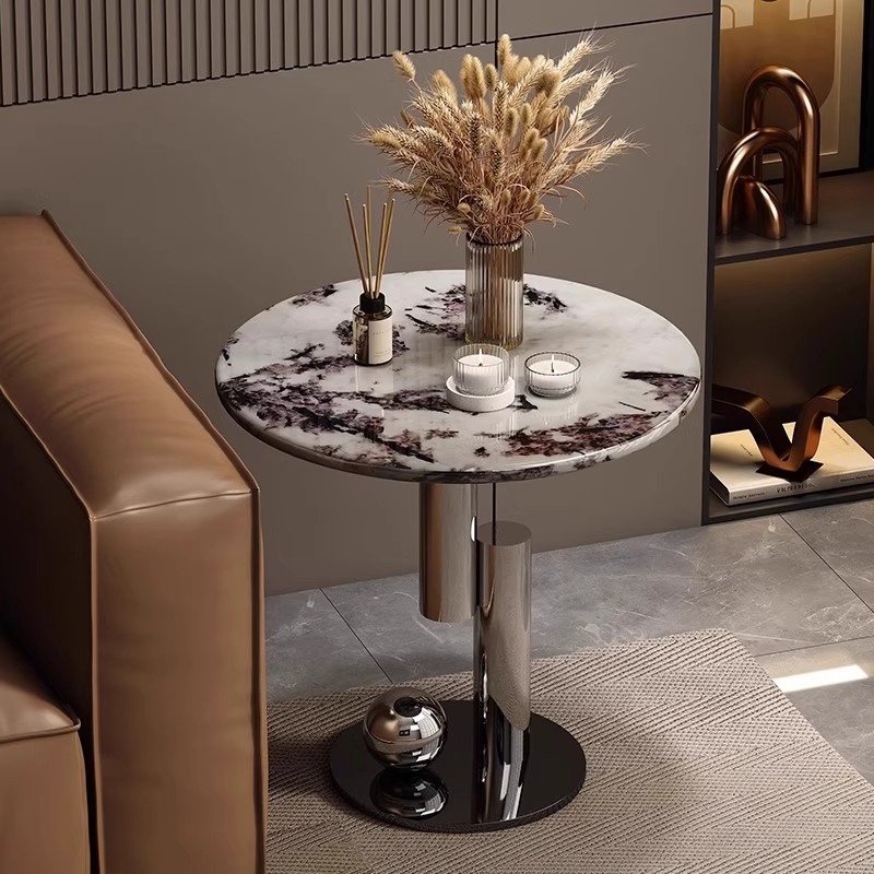 意式轻奢高级感圆形客厅沙发边几极简设计师款现代简约茶几角几
