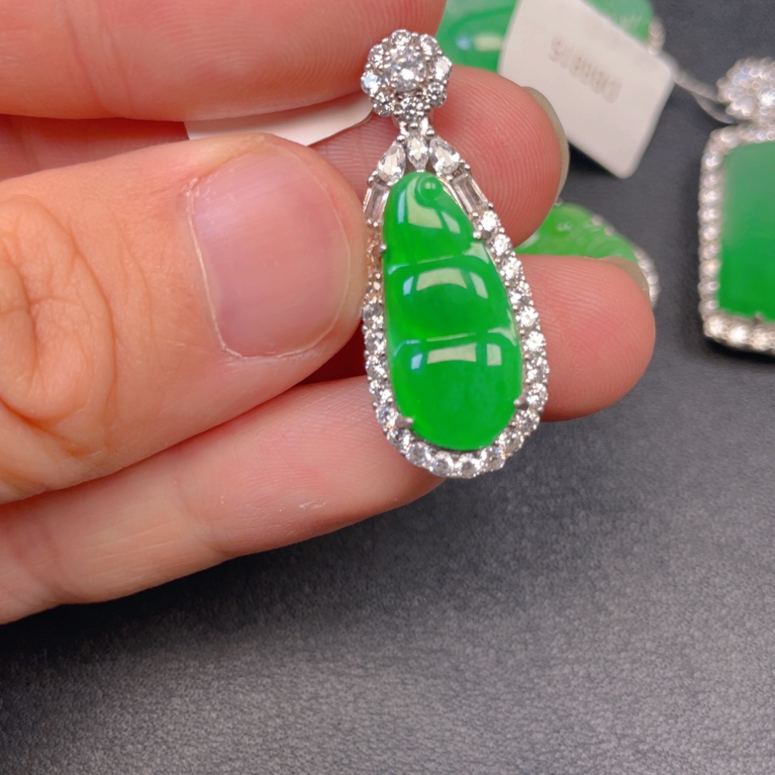 吊坠(不含链)银S925镶嵌翡翠