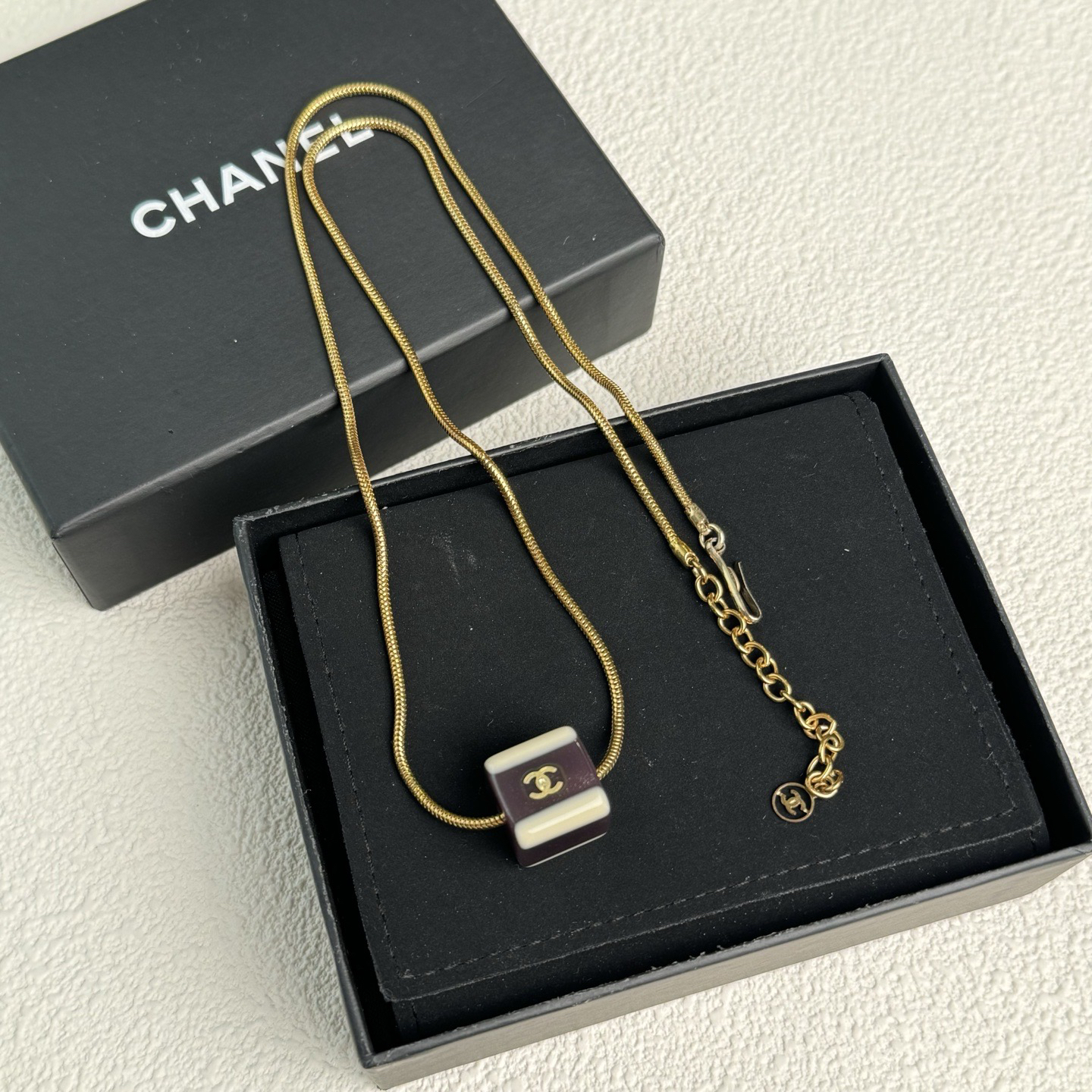 95新 Chanel/香奈儿 泡泡中古Chanel奶茶色方块锁骨链