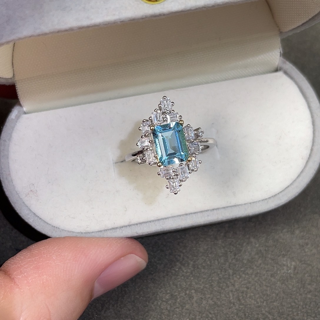 托帕石戒指银S925镀金镶嵌