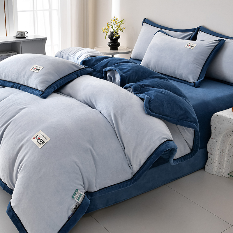 高克重牛奶绒四件套纯色系加厚不起球不掉毛加厚双面绒床品套件