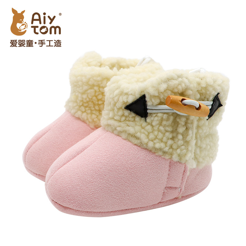 鹿皮绒婴儿棉鞋子男女宝宝加厚加绒保暖羊羔绒学步鞋可爱