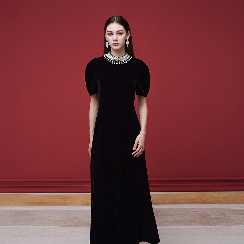 2025新款华丽静奢丝绒连衣裙宴会优雅高级感礼服-MJGD04VOP656B11