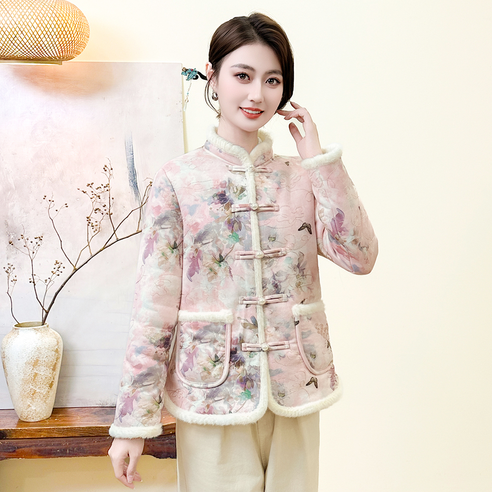 中式复古中国盘扣棉服冬季新款棉袄妈妈加厚国风棉衣加绒保暖外套
