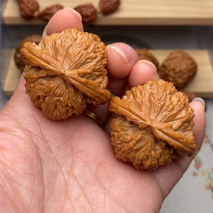 核桃把件文玩核桃白狮子