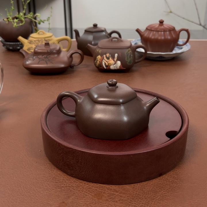 紫砂茶壶花*理六方静乐老紫泥壶