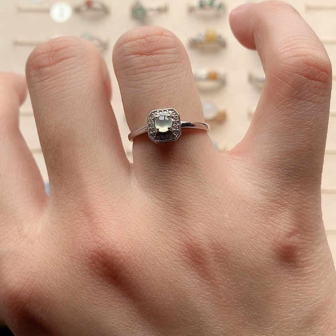 翡翠戒指银S925镶嵌0049