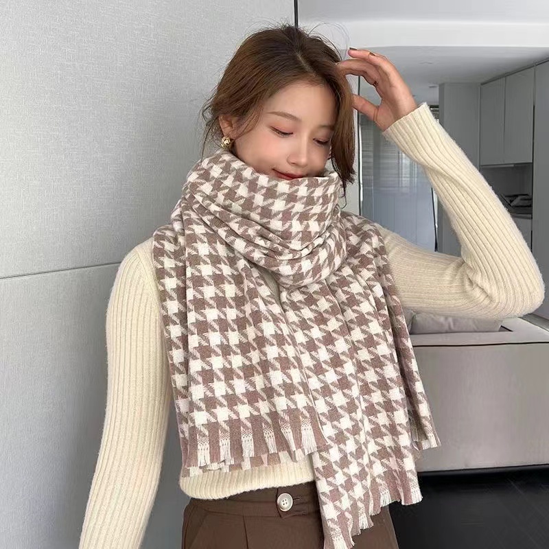 5保暖千鸟格围巾格子轻职风百搭披肩英伦韩版 