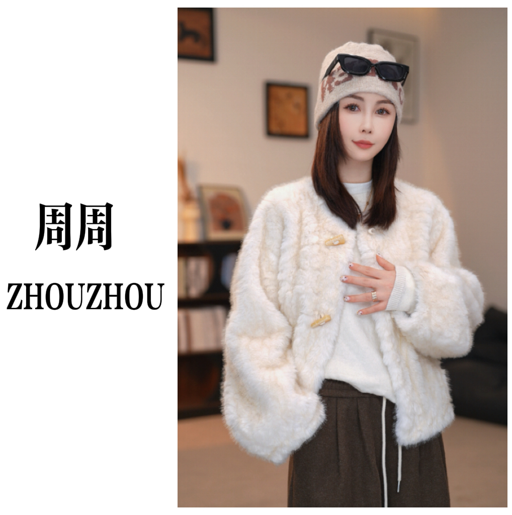 【周Fasion】女士短款毛毛外套设计师冬季气质精致-BDP95233