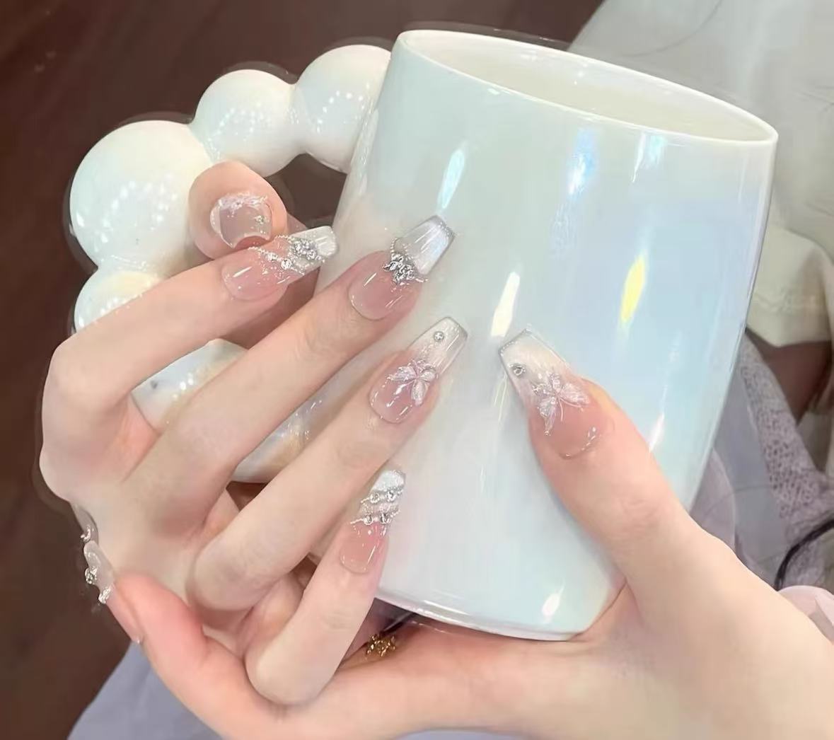 【双生蝴蝶】冰透渐变纯欲风手工穿戴式光疗甲高级猫眼美甲