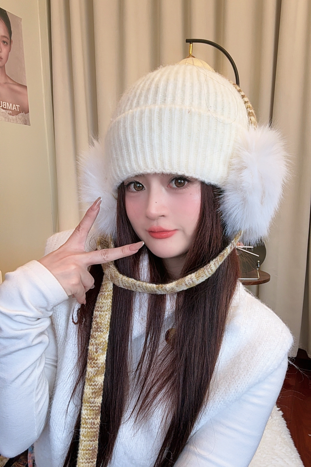 【加绒加厚】针织帽女冬季韩版流苏大头围显脸小保暖毛绒护耳包头帽