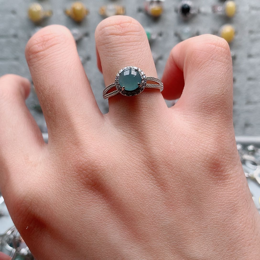 翡翠戒指银S925镶嵌0100