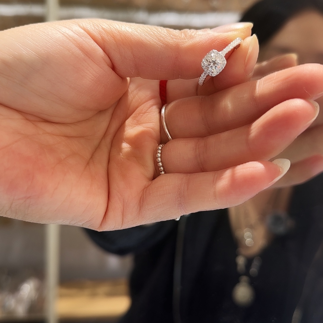 足银合成立方氧化锆小方糖足银戒指